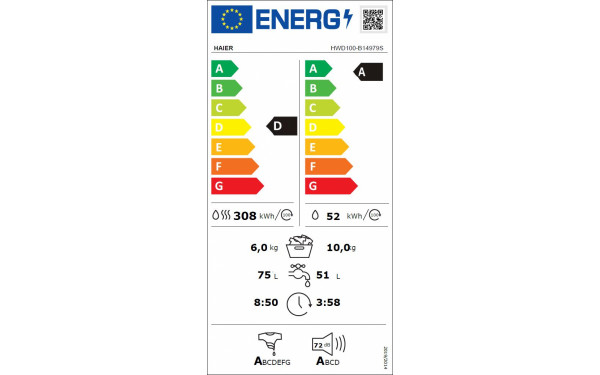 HAIER HWD100-B14979S - &Eacute;tiquette &eacute;nergie v2