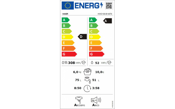 HAIER HWD100-B14979 - &Eacute;tiquette &eacute;nergie v2