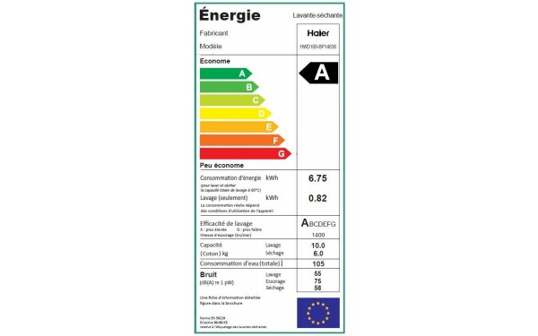 HAIER HWD100-BP14636 - &Eacute;tiquette &eacute;nergie