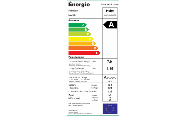 HAIER HWD120-B14979 - &Eacute;tiquette &eacute;nergie