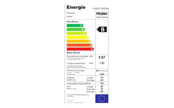 HAIER HWD70-1260CD4 - &Eacute;tiquette &eacute;nergie