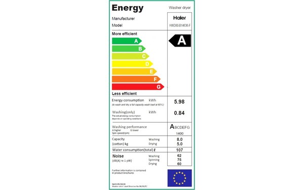 HAIER HWD80-B14636 - &Eacute;tiquette &eacute;nergie