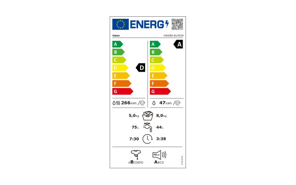 HAIER HWD80-B14939 - &Eacute;tiquette &eacute;nergie v2
