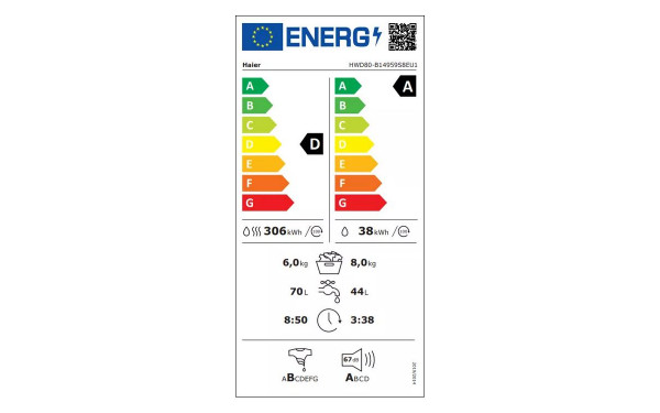 HAIER HWD80-B14959S8EU1 - &Eacute;tiquette &eacute;nergie v2