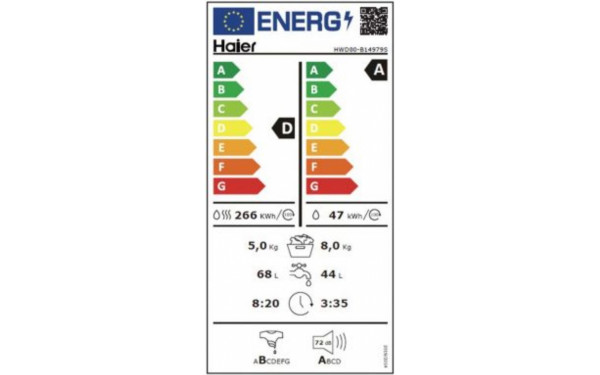 HAIER HWD80-B14979S - &Eacute;tiquette &eacute;nergie v2