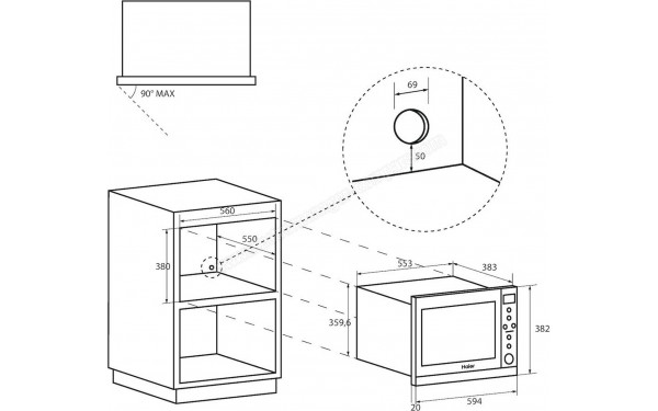 HAIER HWO38MG4HXB - Dimensions