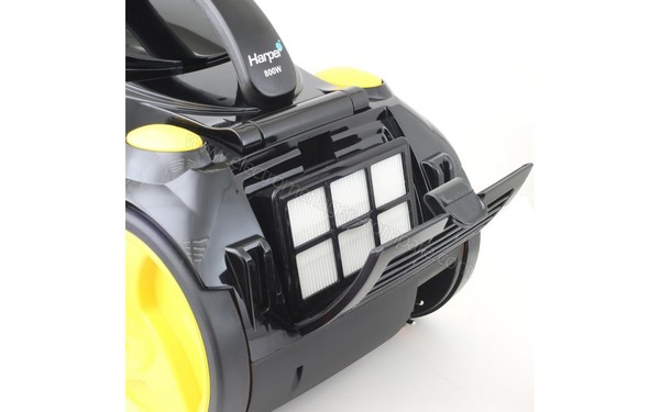 HARPER SKOOP Black Yellow - Vue de l'arri&egrave;re, filtre de sortie moteur (cr&eacute;dit : Darty)