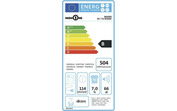HIGH ONE DC 7 B W566C - &Eacute;tiquette &eacute;nergie