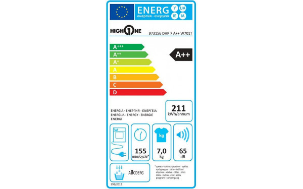 HIGH ONE DHP 7 A++ W701T - &Eacute;tiquette &eacute;nergie
