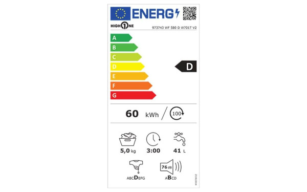 HIGH ONE WF 580 D W701T V2 - &Eacute;tiquette &eacute;nergie v2