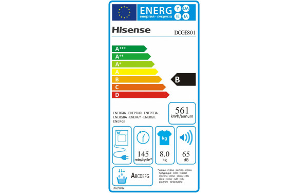 HISENSE DCGE801 - &Eacute;tiquette &eacute;nergie