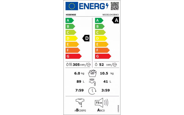 HISENSE WD3S1043BW3 - &Eacute;tiquette &eacute;nergie v2