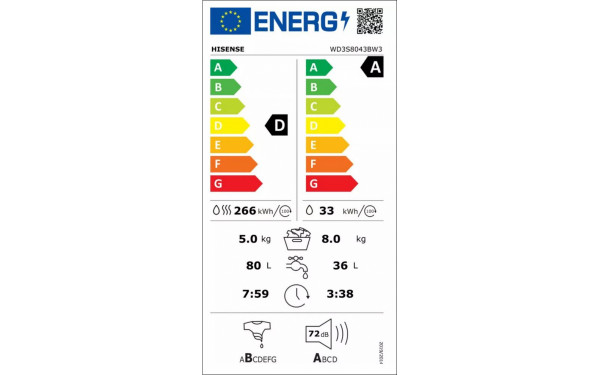 HISENSE WD3S8043BW3 - &Eacute;tiquette &eacute;nergie v2
