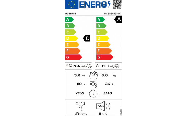 HISENSE WD3S8043BW7 - &Eacute;tiquette &eacute;nergie v2