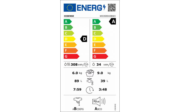 HISENSE WD3S9043BW3 - &Eacute;tiquette &eacute;nergie v2