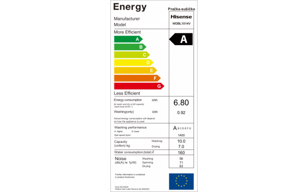 HISENSE WDBL1014V - &Eacute;tiquette &eacute;nergie
