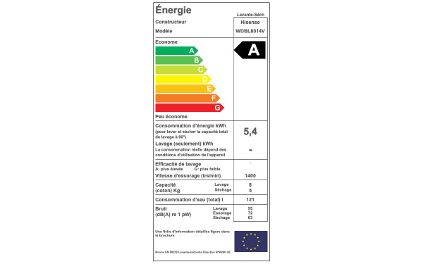 HISENSE WDBL8014V - &Eacute;tiquette &eacute;nergie