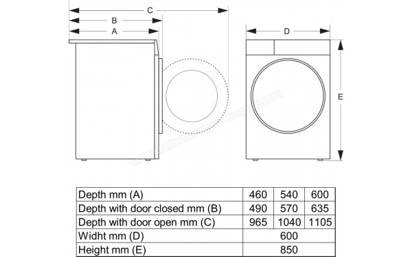 HISENSE WF3E9043BBF - Dimensions