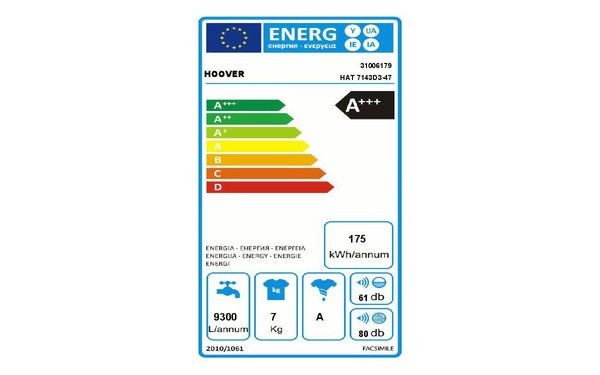 HOOVER HAT7143D3 - &Eacute;tiquette &eacute;nergie