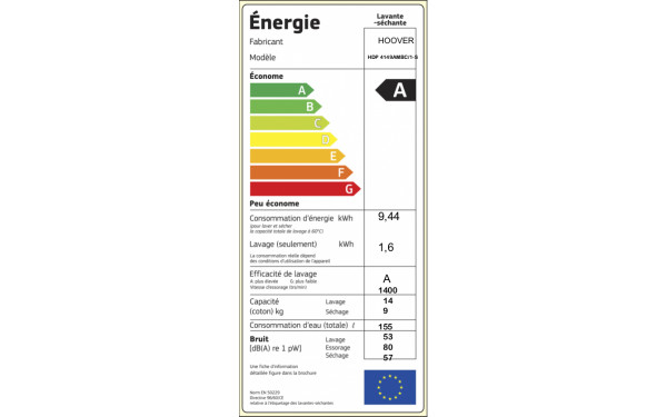 HOOVER HDP4149AMBC/1-S - &Eacute;tiquette &eacute;nergie