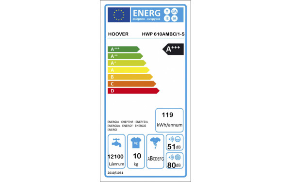HOOVER HWP610AMBC/1-S - &Eacute;tiquette &eacute;nergie