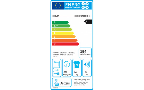 HOOVER NDEH9A3TCBEXS-S - &Eacute;tiquette &eacute;nergie