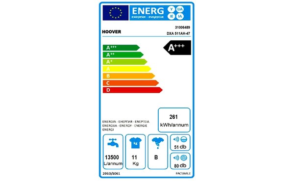 HOOVER DXA 511AH - &Eacute;tiquette &eacute;nergie