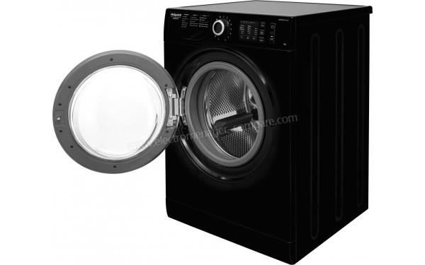 HOTPOINT NM10 924 BS FR - Vue 3/4 droite avec hublot ouvert