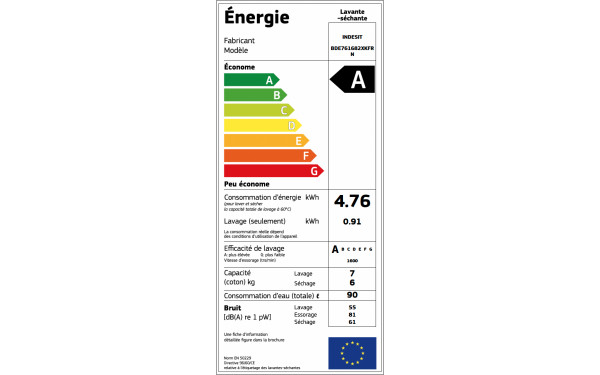 INDESIT BDE761682XKFRN - &Eacute;tiquette &eacute;nergie