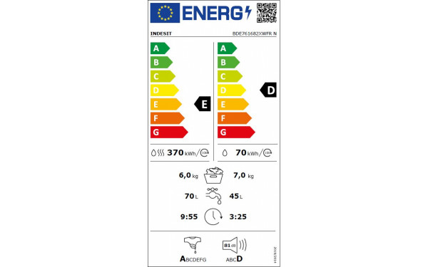 INDESIT BDE761682XWFRN - &Eacute;tiquette &eacute;nergie v2