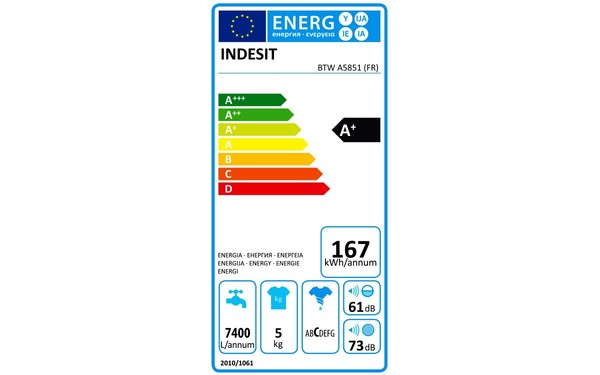 INDESIT BTW A5851 (FR) - &Eacute;tiquette &eacute;nergie