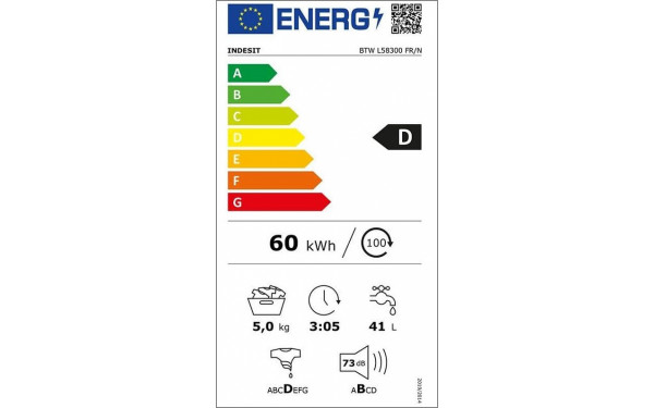 INDESIT BTWL58300FR/N - &Eacute;tiquette &eacute;nergie v2