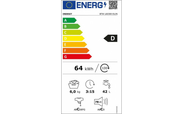 INDESIT BTWL60300EU/N - &Eacute;tiquette &eacute;nergie v2
