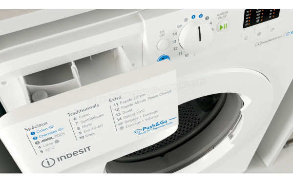 INDESIT BWA101496XWVFR - Zoom sur le tiroir lessiviel