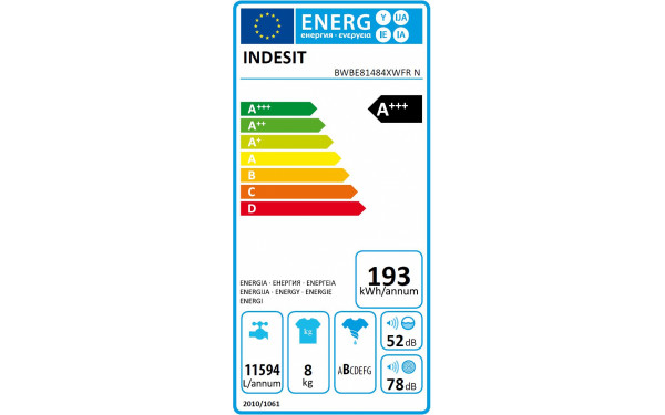 INDESIT BWBE81484XWFR N - &Eacute;tiquette &eacute;nergie