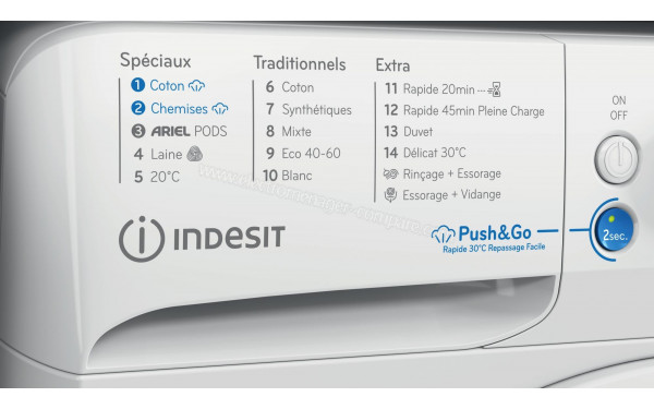 INDESIT BWE8127XWVFR - Vue des programmes