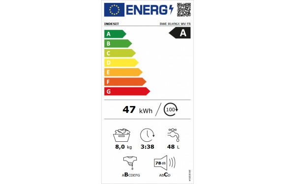 INDESIT BWE81496XWVFR - &Eacute;tiquette &eacute;nergie v2