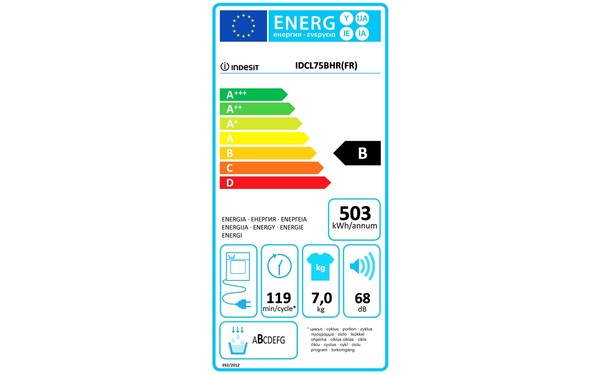 INDESIT IDCL 75 B HR (FR) - &Eacute;tiquette &eacute;nergie
