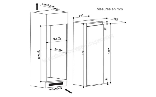 INDESIT INSZ 1801 AA - Sch&eacute;ma d'encastrement (cr&eacute;dit : Darty)