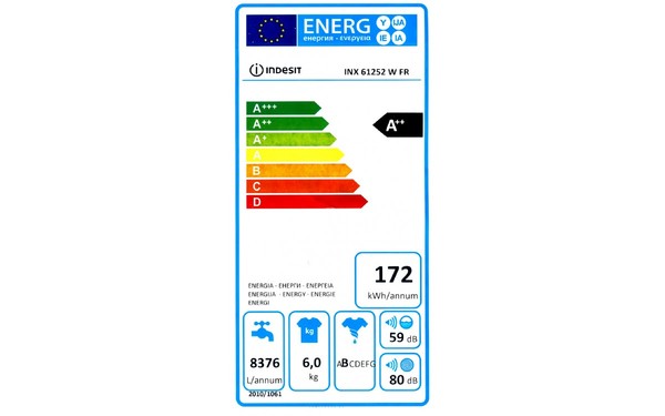 INDESIT INX 61252 W FR - &Eacute;tiquette &eacute;nergie
