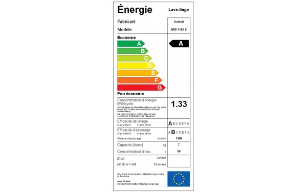INDESIT IWD 7125 S (FR) - &Eacute;tiquette &eacute;nergie