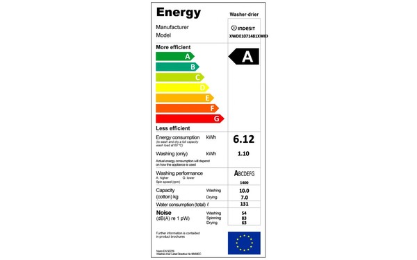INDESIT XWDE 1071481X WKKK EU - &Eacute;tiquette &eacute;nergie