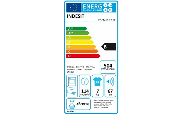 INDESIT YTCM107BFR - &Eacute;tiquette &eacute;nergie