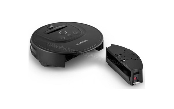 KLARSTEIN Cleanhero Noir - Vue 3/4 gauche avec extraction du bac &agrave; poussi&egrave;res