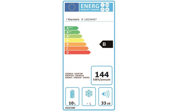 KLARSTEIN Frosty 10 L Noir Porte Vitr&eacute;e - &Eacute;tiquette &eacute;nergie