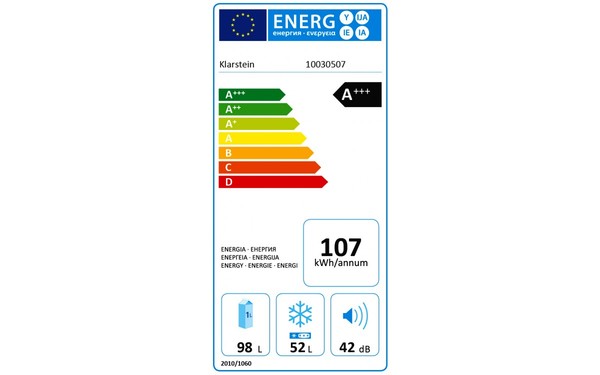 KLARSTEIN Luminance Frost 150 L Noir et Gris - &Eacute;tiquette &eacute;nergie