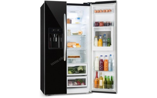 KLARSTEIN Grand Host XXL Noir - Vue 3/4 gauche avec porte r&eacute;frig&eacute;rateur ouverte