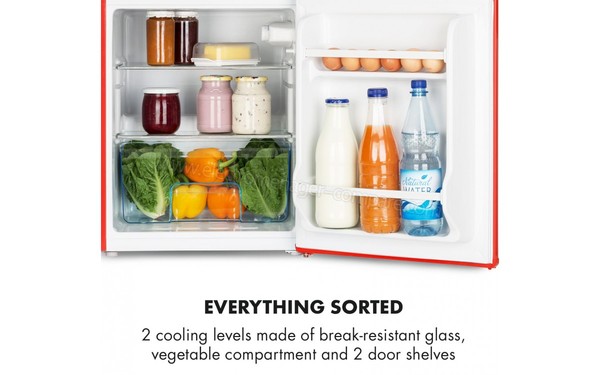 KLARSTEIN Irene Rouge - Vue de l'int&eacute;rieur du r&eacute;frig&eacute;rateur