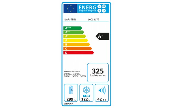 KLARSTEIN Luminance Frost 421 L Noir - &Eacute;tiquette &eacute;nergie
