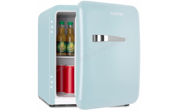KLARSTEIN Audrey Mini 48 L Bleu Classe A+ - Vue 3/4 gauche porte ouverte